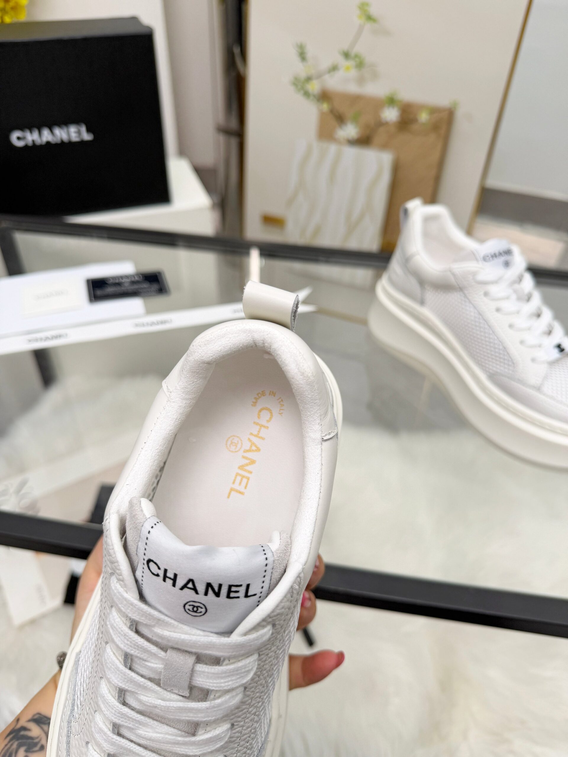 Chanel風格 全白透氣網布厚底休閒鞋 輕量設計夏季百搭款 清爽女鞋
