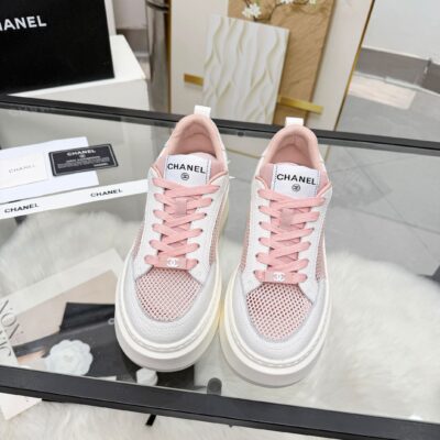 Chanel風格 白粉透氣網布厚底休閒鞋 甜美輕量設計 夏季百搭女鞋