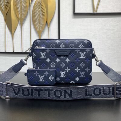 Louis Vuitton M28618 Trio 郵差包 Monogram Shadow 牛皮革男士斜背包 三層收納設計