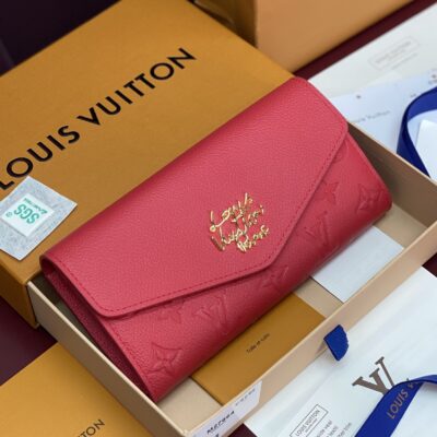 Louis Vuitton原單M27664女士玫粉色壓紋長夾 翻蓋扣式大容量設計 細緻皮革質感 優雅時尚款