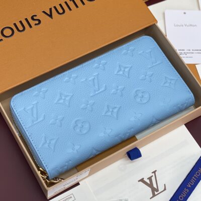 Louis Vuitton復刻風格Zippy長夾 女士藍色壓紋皮革 拉鍊大容量設計 經典時尚款
