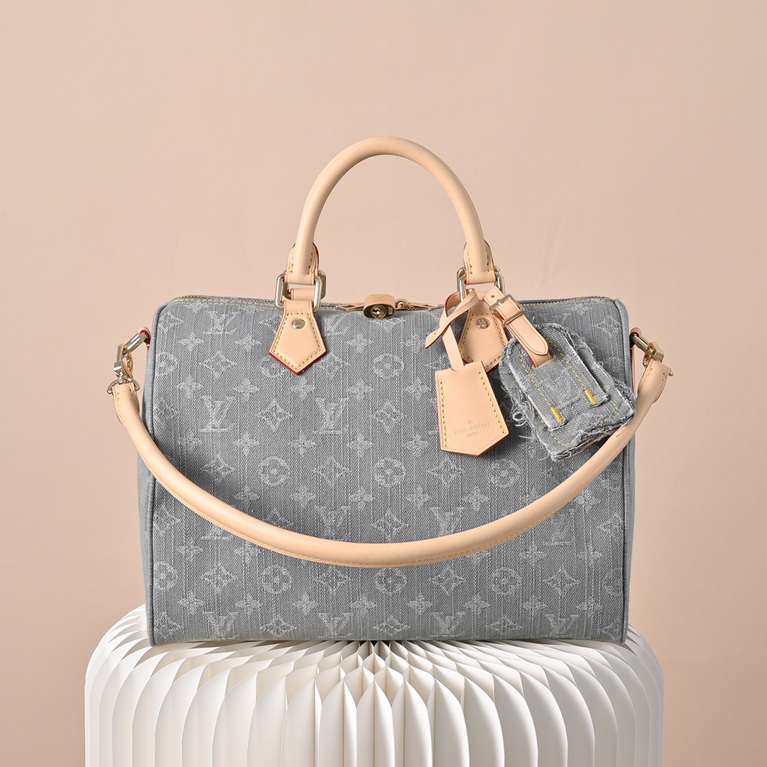 Louis Vuitton 復刻版 丹寧Speedy手提包 經典老花拼接 質感佳 法式奢華 M13344
