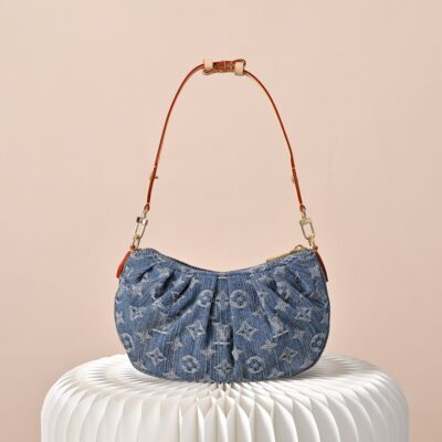 Louis Vuitton 超A貨 丹寧皺褶肩背包 老花元素拼接 新款 都會輕奢M83043