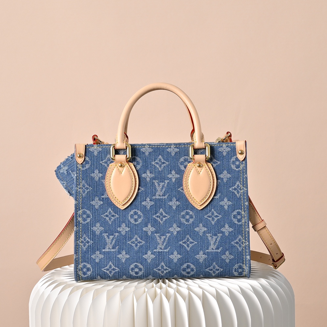 Louis Vuitton 精緻版 丹寧手提托特包 經典老花拼接 質感佳 都會輕奢m14633