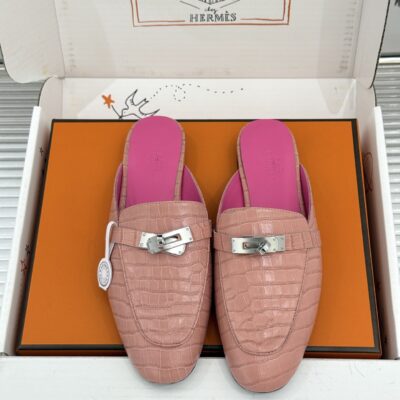 Hermès 精品仿製 Kelly扣穆勒鞋 鱷魚壓紋設計 優雅質感 新款 法式奢華