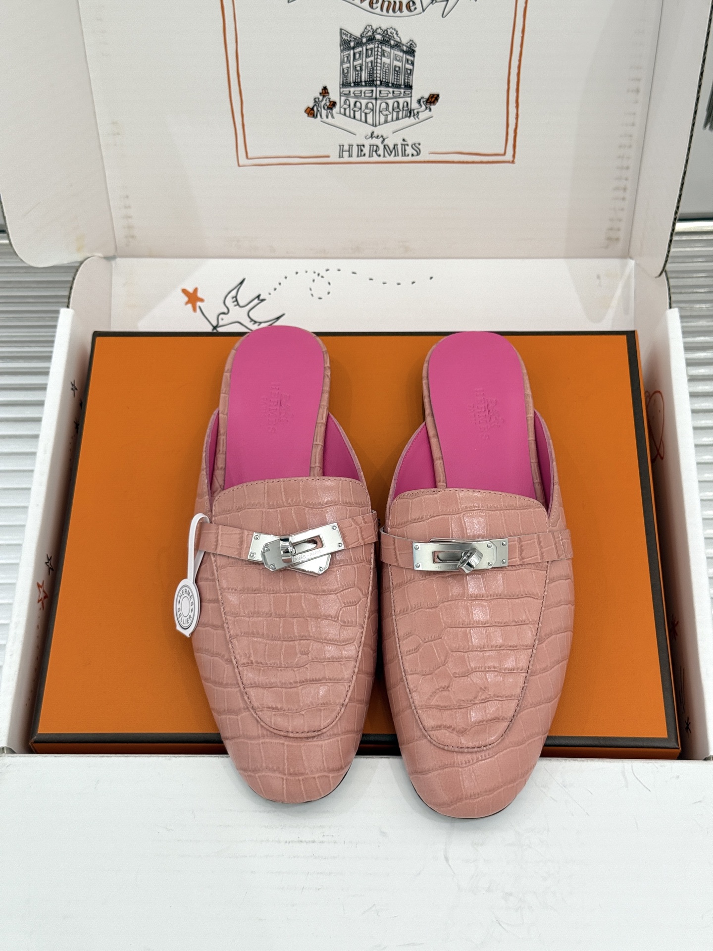 Hermès 精品仿製 Kelly扣穆勒鞋 鱷魚壓紋設計 優雅質感 新款 法式奢華