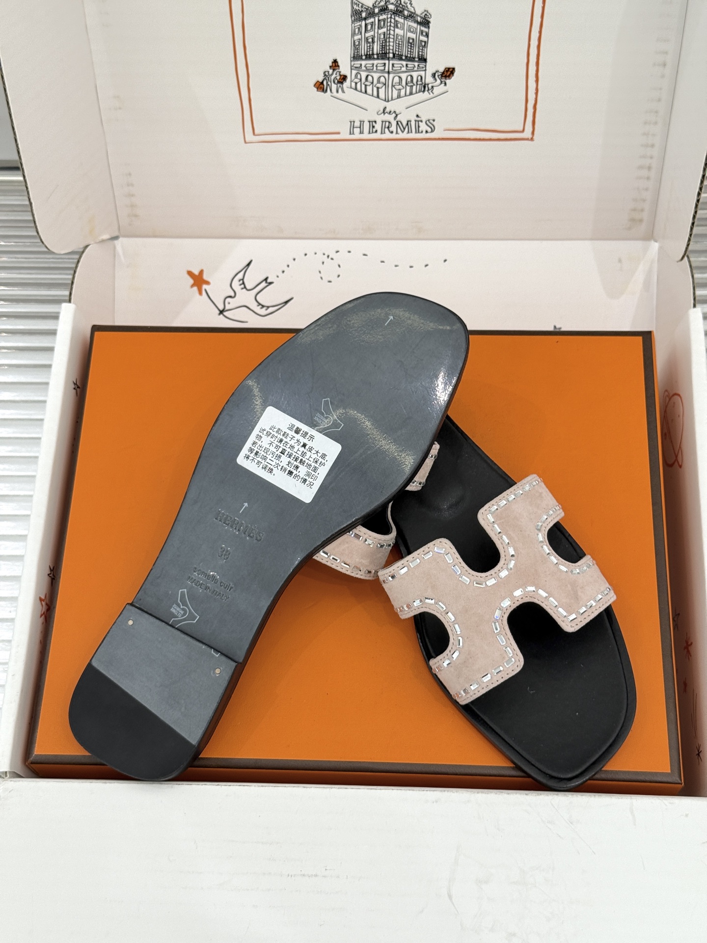 Hermès 精緻版 H字鏤空水鑽拖鞋 愛心設計 百搭優雅 質感佳 法式奢華
