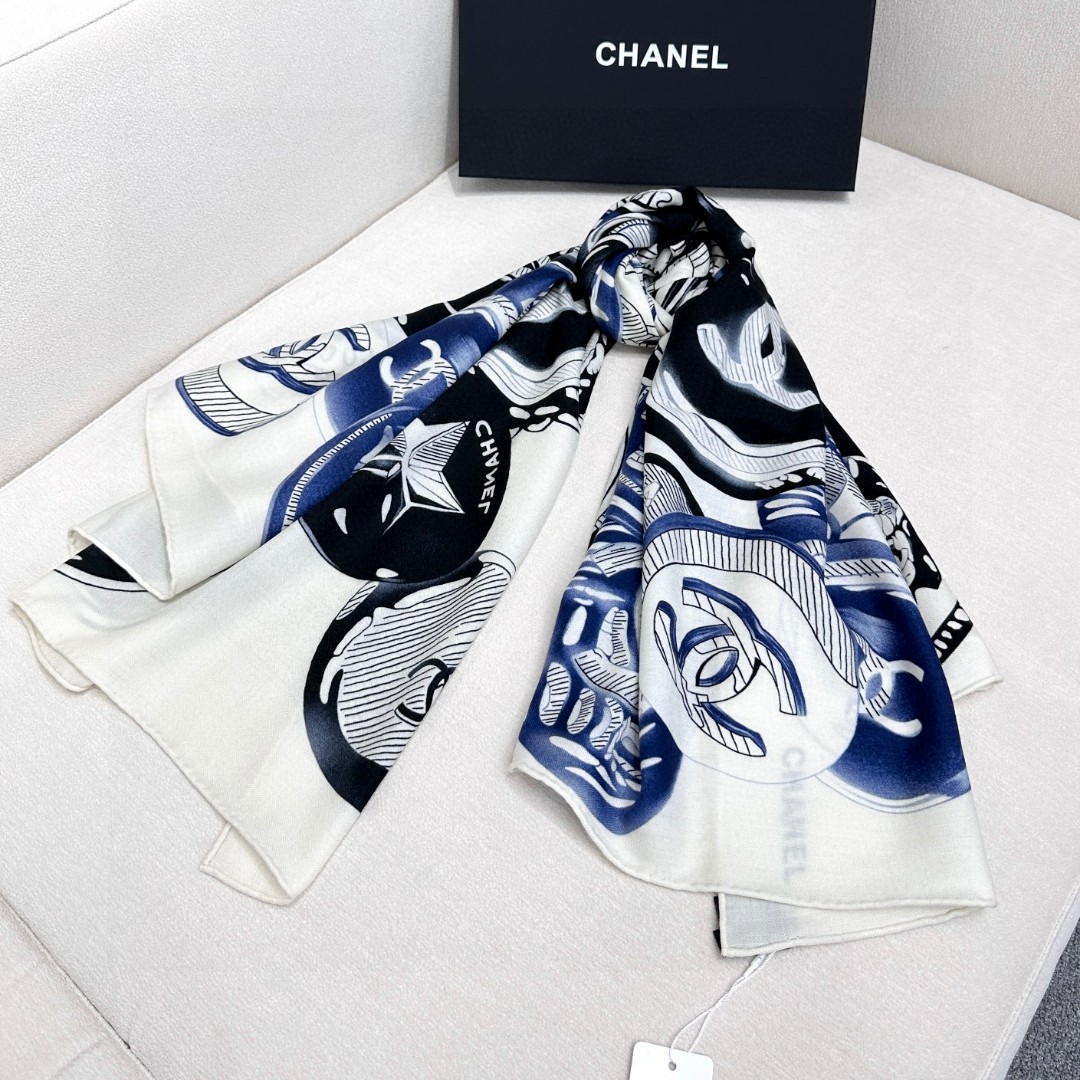 CHANEL 雙C藝術印花絲巾圍巾 頂級 2026 做工精良 精品穿搭 法式奢華