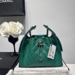 香奈兒高仿網站菱格紋水桶包｜2026新品 綠色鍊帶手提包｜女士精品肩背包
