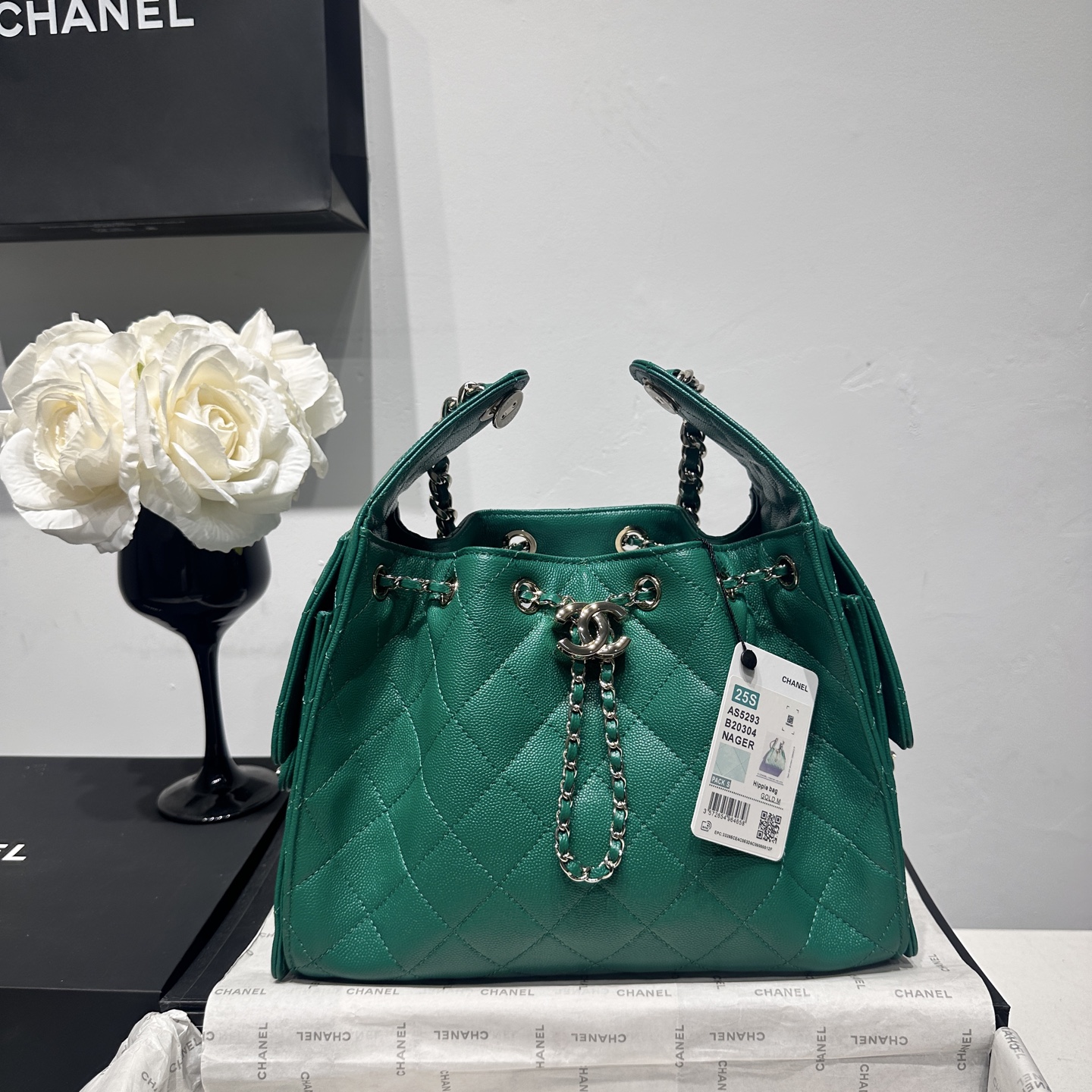 香奈兒高仿網站菱格紋水桶包｜2026新品 綠色鍊帶手提包｜女士精品肩背包